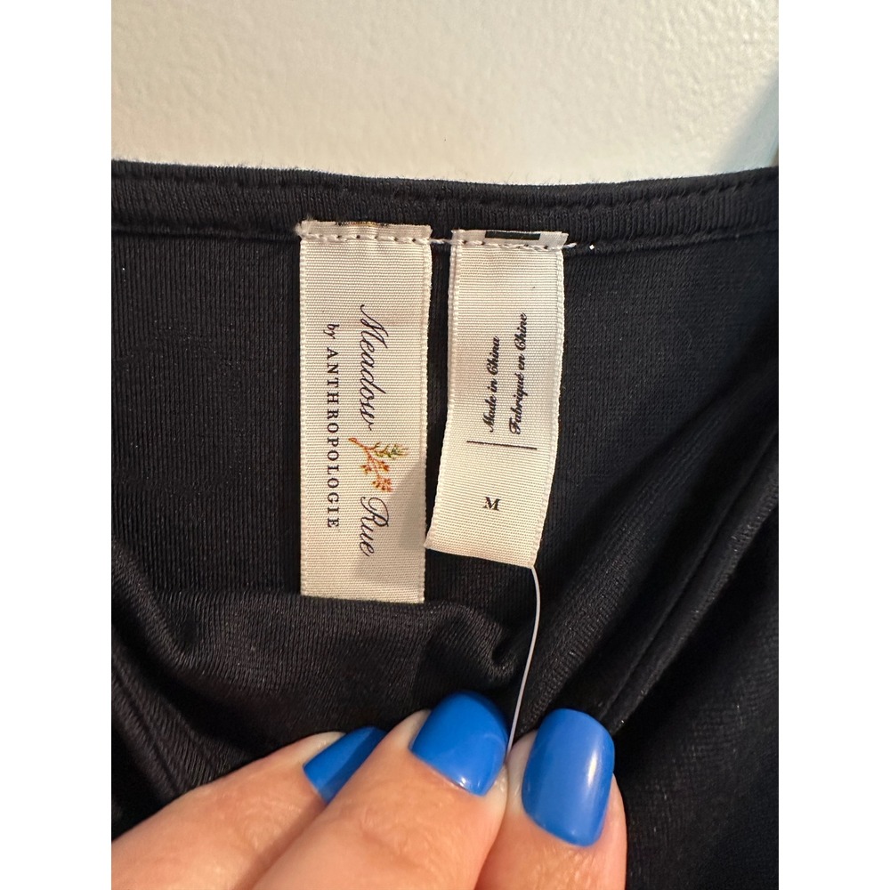 Anthropologie Meadow Rue Black Ruched Cap Sleeve Square Neck Top Size M NEW - Picture 4 of 5